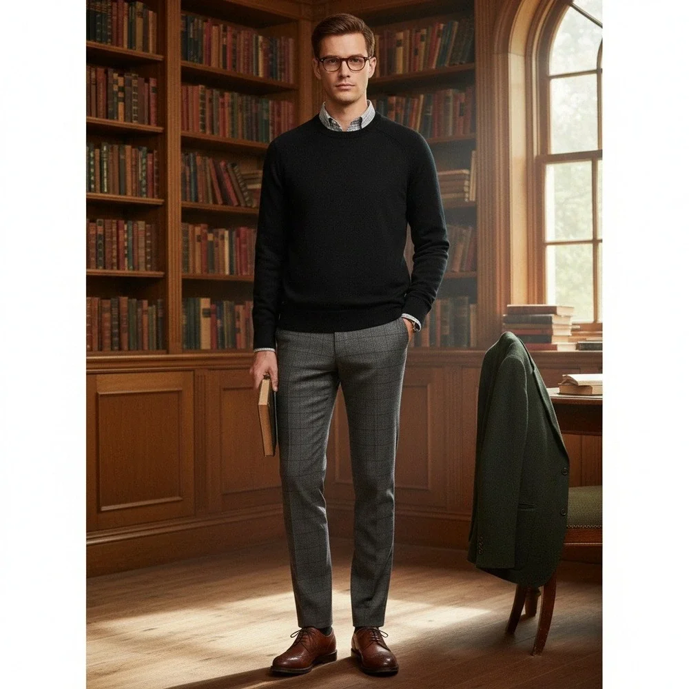 Banana Republic 100% Merino‎ Wool Crew Neck Preppy Knit Sweater Mens XL Black